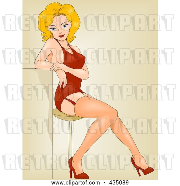 Vector Clip Art of Retro Pinup Lady in Red Lingerie