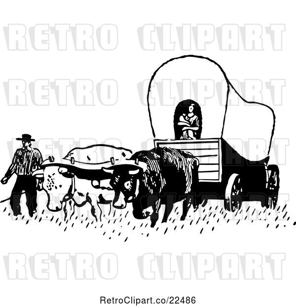 Vector Clip Art of Retro Pioneer Covered Wagon