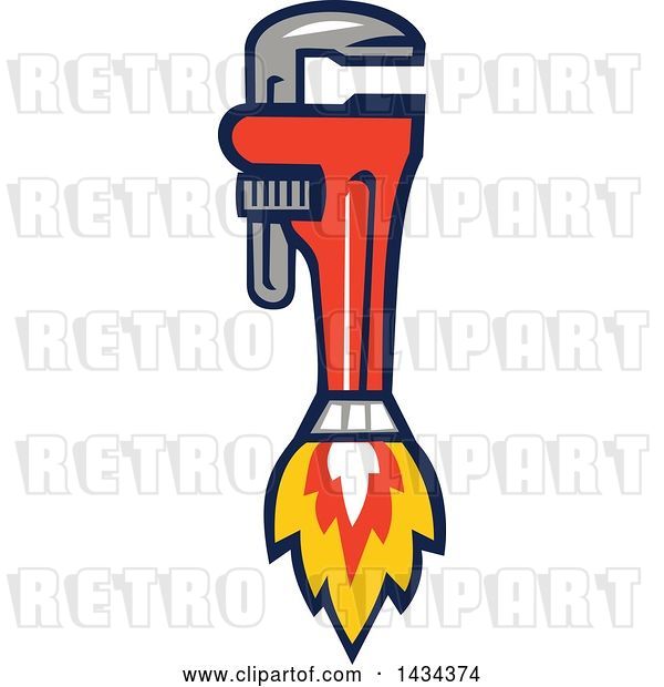 Vector Clip Art of Retro Pipe Monkey Wrench Rocket