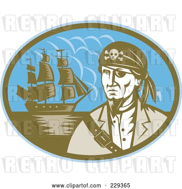 Vector Clip Art of Retro Pirate and Ship Logo