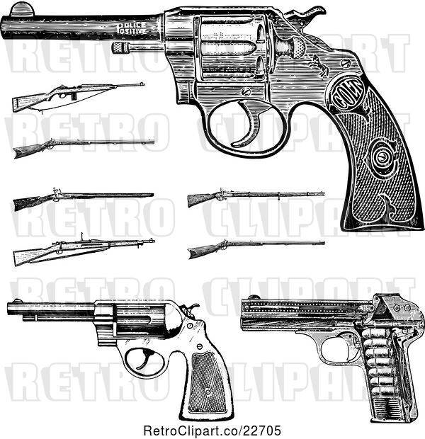 Vector Clip Art of Retro Pistols and Rifles