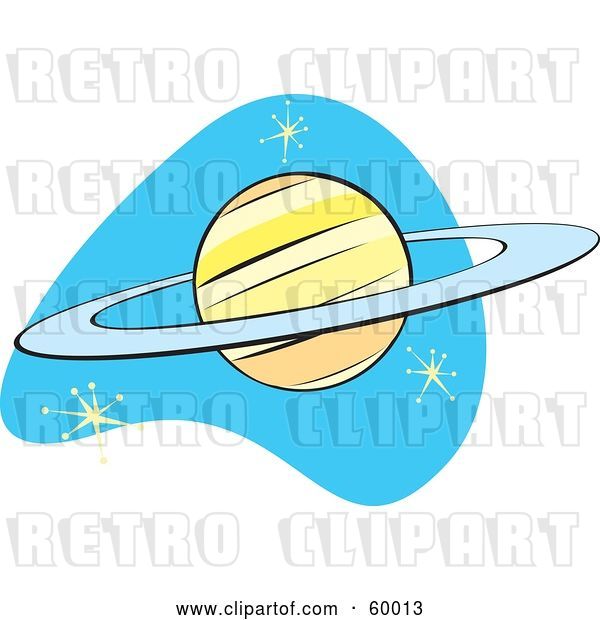 Vector Clip Art of Retro Planet Saturn on Blue with Stars