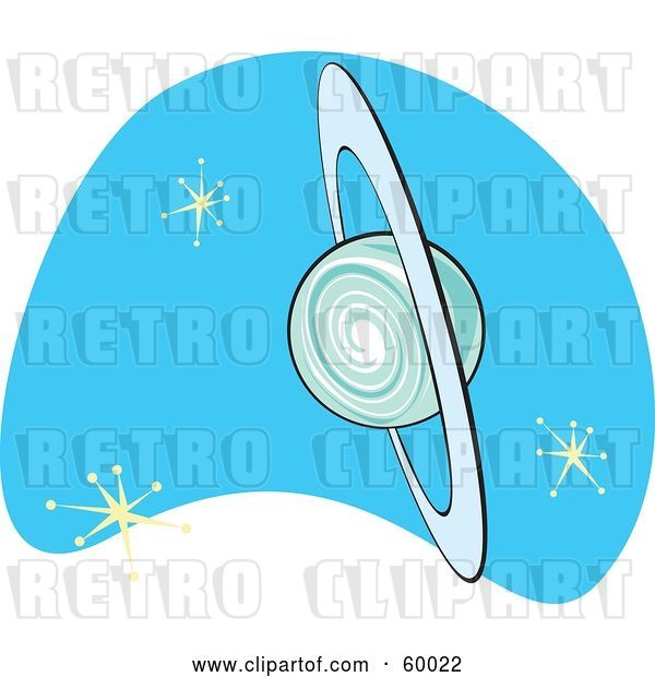 Vector Clip Art of Retro Planet Uranus on Blue with Stars