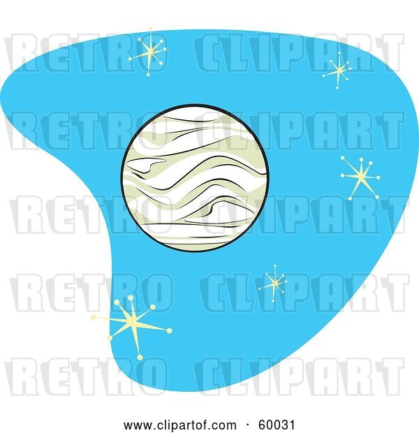Vector Clip Art of Retro Planet Venus on Blue with Stars
