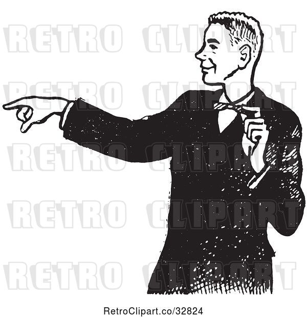 Vector Clip Art of Retro Pointing Teenage Boy in a Tux