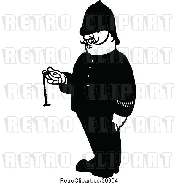 Vector Clip Art of Retro Police Guy Holding a Pocket Watch