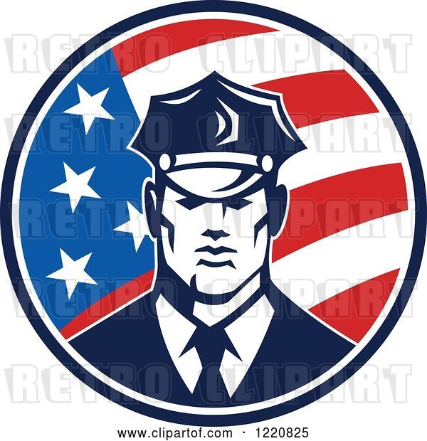 Vector Clip Art of Retro Police Guy in an American Flag Circle