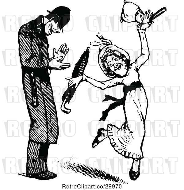 Vector Clip Art of Retro Policeman and Dancing Lady