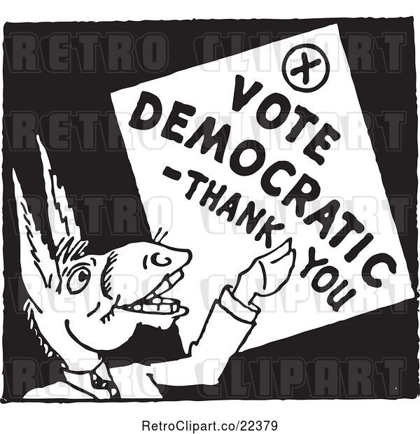 Vector Clip Art of Retro Politician Donkey with a Vote Democratic Thank You Sign