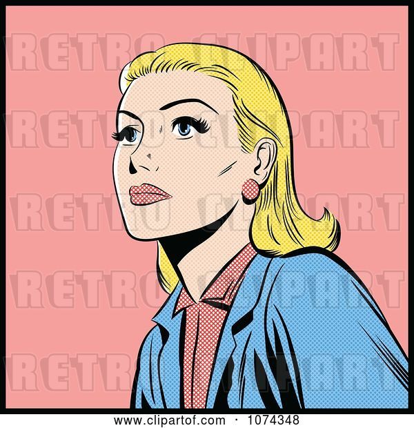 Vector Clip Art of Retro Pop Art Blond Lady Looking up