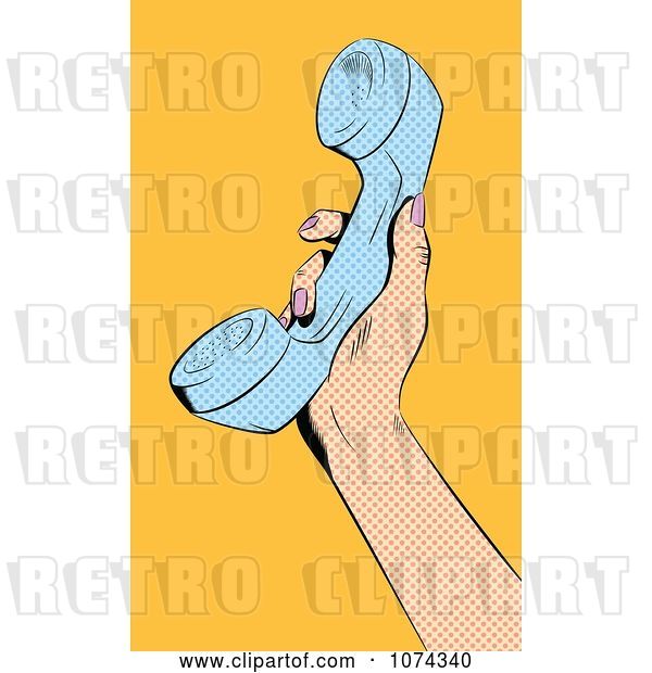 Vector Clip Art of Retro Pop Art Hand Holding up a Phone Reciever
