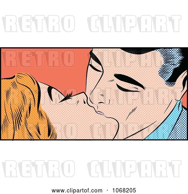 Vector Clip Art of Retro Pop Art Styled Couple Kissing