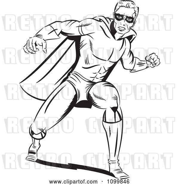 Vector Clip Art of Retro Pop Art Super Hero Guy in a Punching Stance