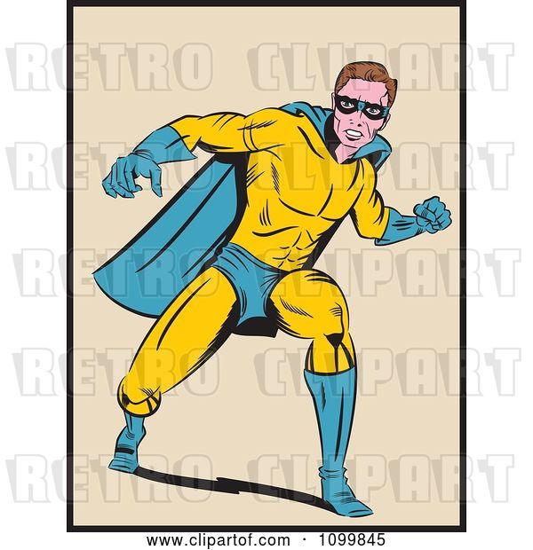 Vector Clip Art of Retro Pop Art Super Hero Guy in a Punching Stance