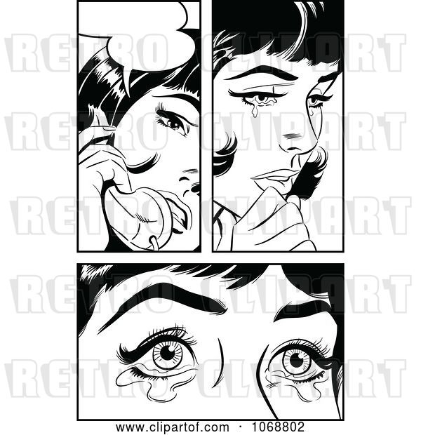 Vector Clip Art of Retro Pop Art Women Crying and Talking