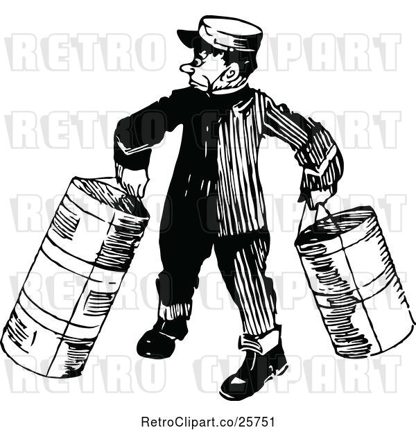 Vector Clip Art of Retro Porter Carrying Luggage