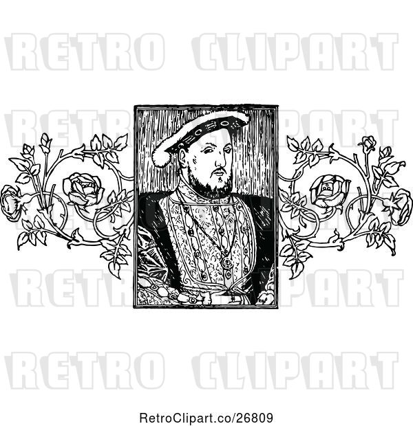 Vector Clip Art of Retro Portrait of Henry VIII and Roses