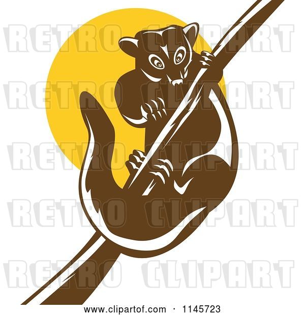 Vector Clip Art of Retro Possum on a Branch Against a Yellow Circle