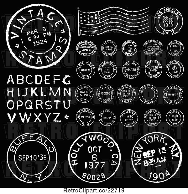 Vector Clip Art of Retro Postmark Stamps and Letters 2