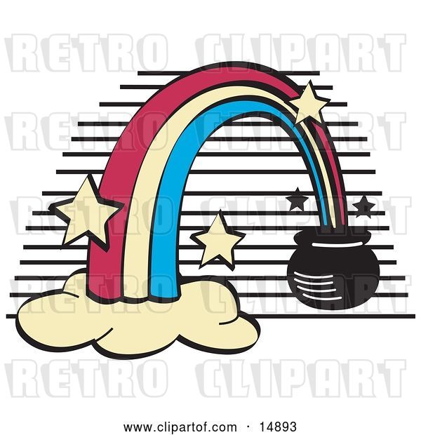 Vector Clip Art of Retro Pot of Gold at the End of a Rainbow