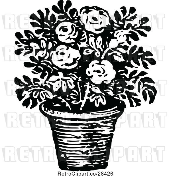 Vector Clip Art of Retro Potted Flower Plant