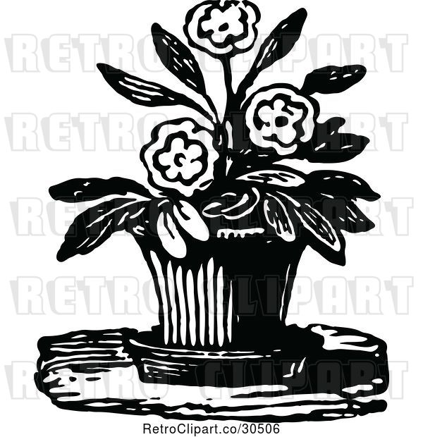 Vector Clip Art of Retro Potted Flowering Plant