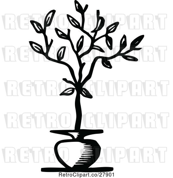 Vector Clip Art of Retro Potted Tree