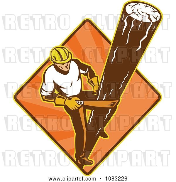 Vector Clip Art of Retro Powerline Technician Linesman Climing a Pole