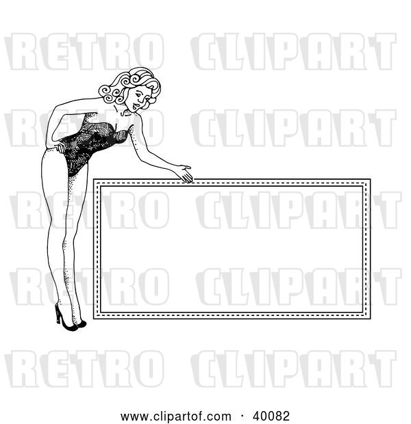 Vector Clip Art of Retro Pretty 1940's Style Pinup Girl in Heels and a Bodice, Bending over and Presenting a Blank Sign