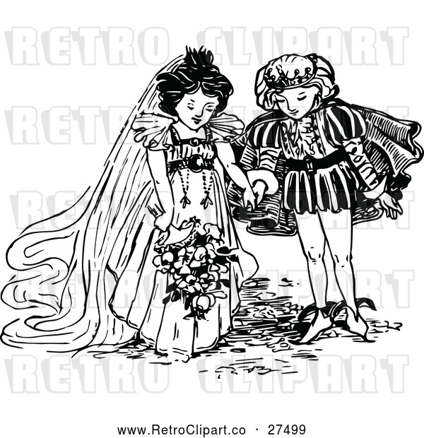 Vector Clip Art of Retro Prince and Princess Getting Married