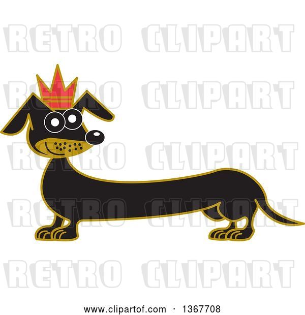 Vector Clip Art of Retro Prince Dachshund Dog Wearing a Crown