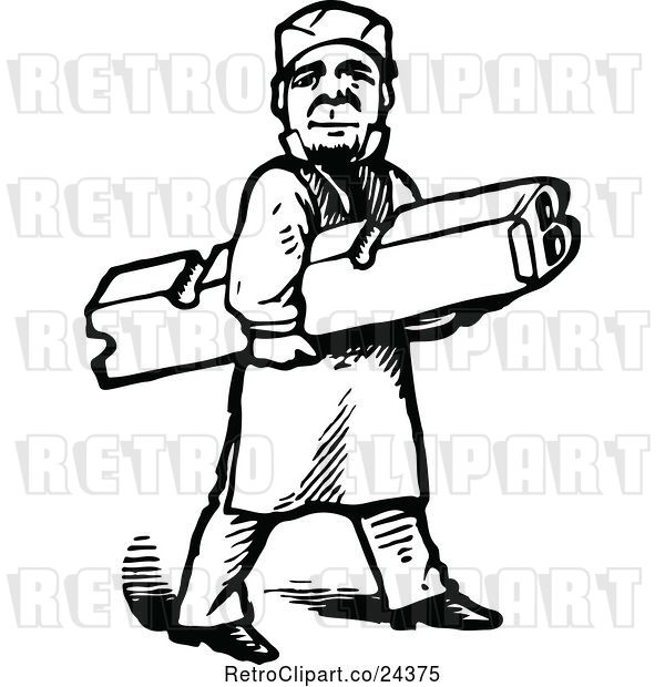 Vector Clip Art of Retro Printer Worker Carrying a Letter B