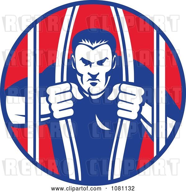 Vector Clip Art of Retro Prisoner Bailing out of Prison Bars