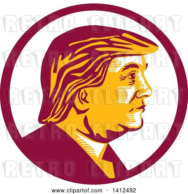 Vector Clip Art of Retro Profile Portrait of Donald Trump in a Magenta Circle