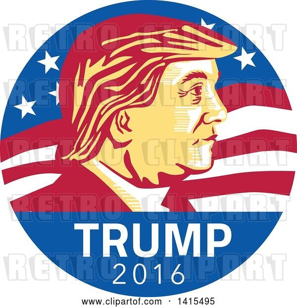 Vector Clip Art of Retro Profile Portrait of Donald Trump in an American Flag Circle