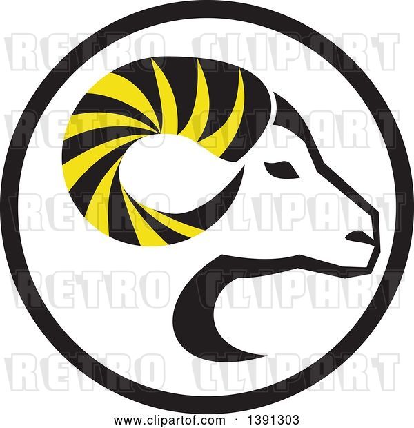 Vector Clip Art of Retro Profiled Dall Sheep Ram Head with Curling Horns in a Circle