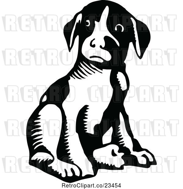 Vector Clip Art of Retro Puppy Dog Sitting 2