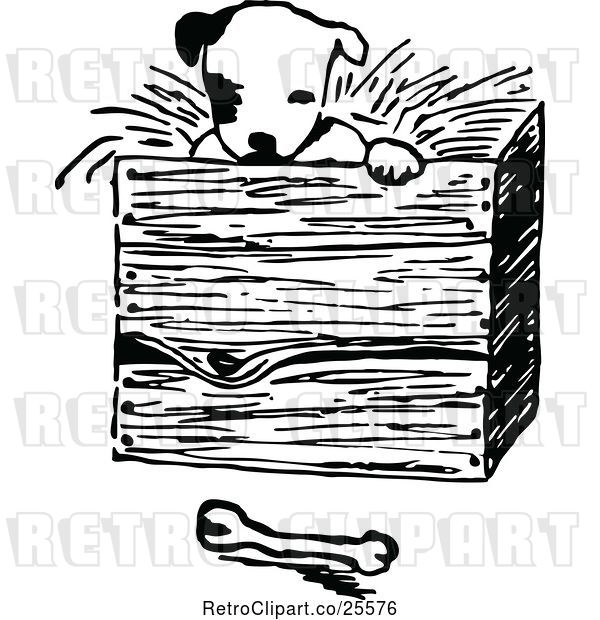 Vector Clip Art of Retro Puppy in a Box