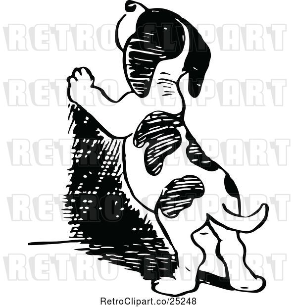 Vector Clip Art of Retro Puppy Standing Against a Wall