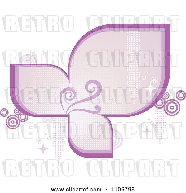 Vector Clip Art of Retro Purple Frame with Flourishes Circles Sparkles and Halftone