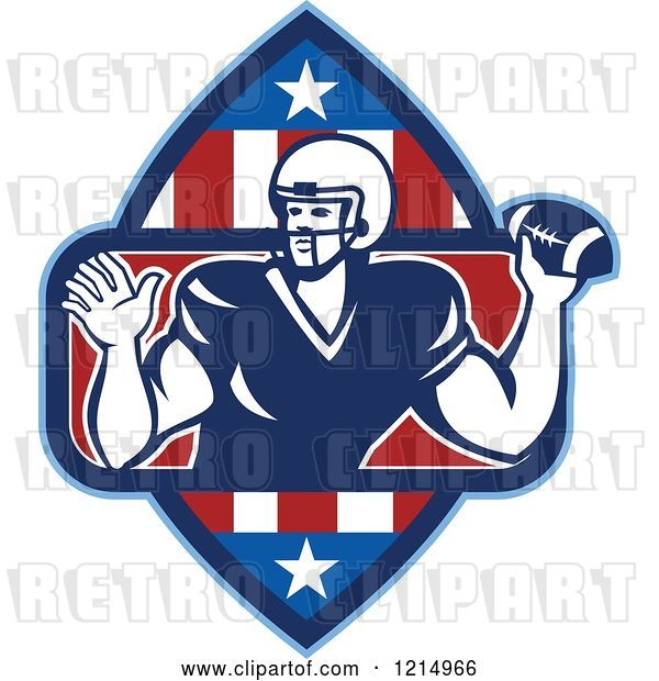 Vector Clip Art of Retro Quarterback American Football Player Throwing in a Patriotic Crest