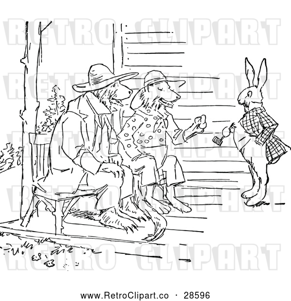 Vector Clip Art of Retro Rabbit and Wolves Talking