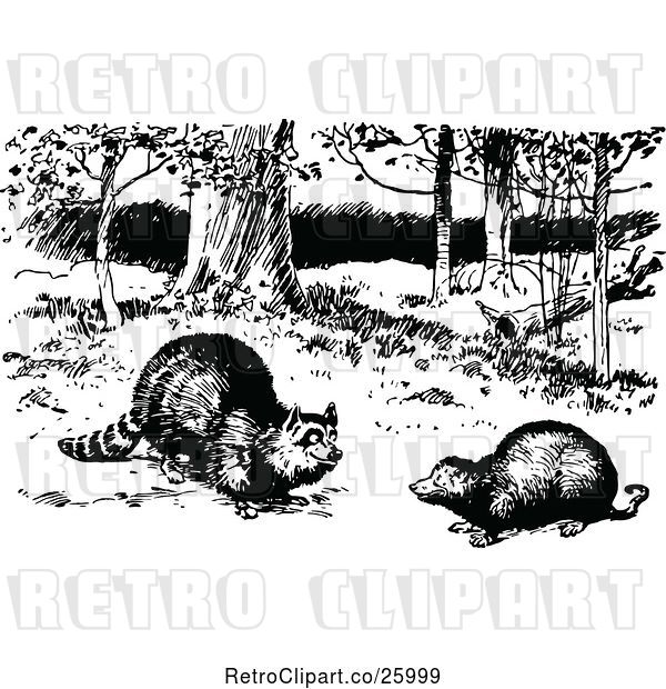 Vector Clip Art of Retro Raccoon and Possum