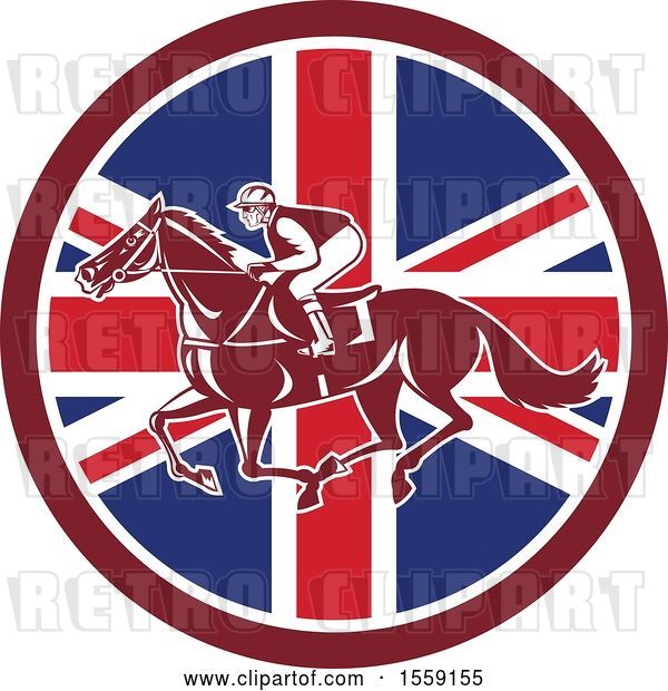 Vector Clip Art of Retro Racing Jockey in a British Flag Circle