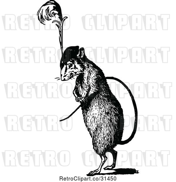 Vector Clip Art of Retro Rat Wearing a Plumed Hat