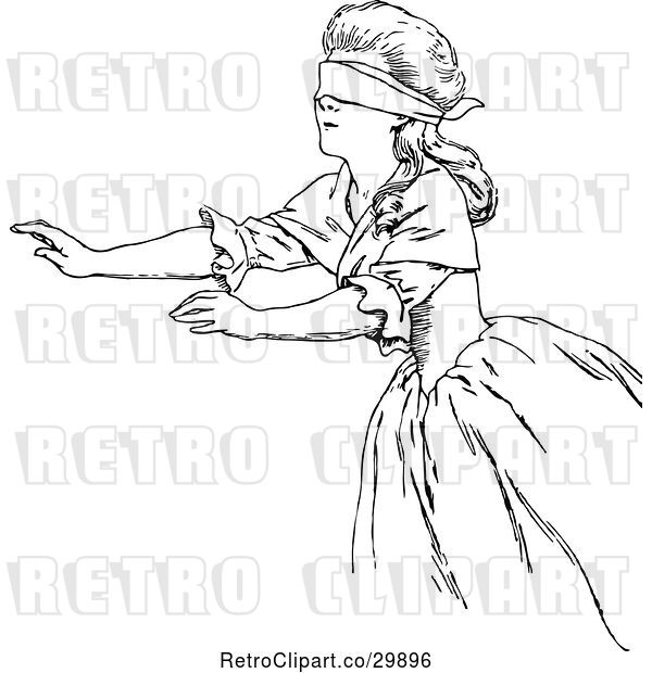 Vector Clip Art of Retro Reaching Blindfolded Lady