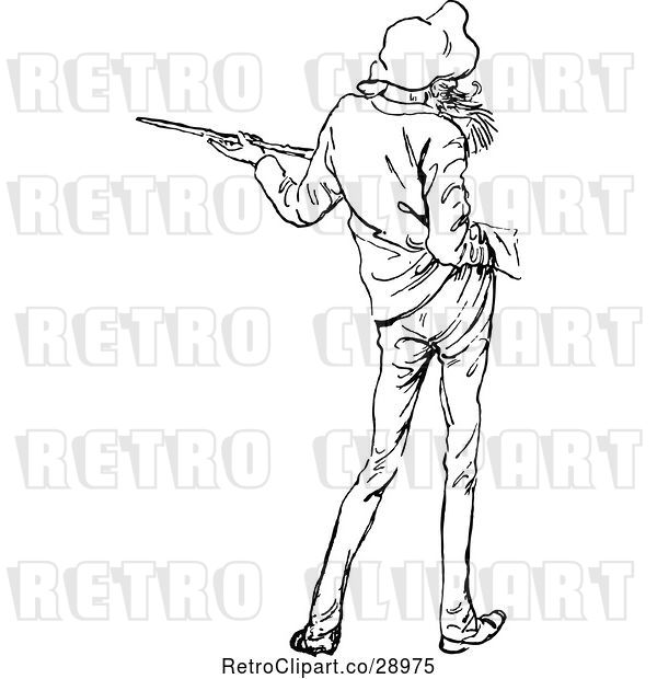 Vector Clip Art of Retro Rear View of a Guy with a Cane