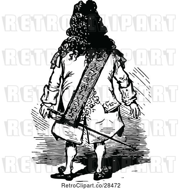 Vector Clip Art of Retro Rear View of a Guy with a Sword