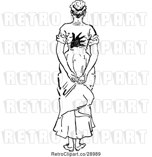 Vector Clip Art of Retro Rear View of a Lady with a Hand Print on Her Back