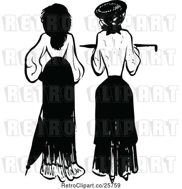 Vector Clip Art of Retro Rear View of Two Ladies
